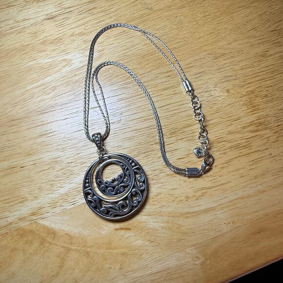 Brighton Double  Chain  Double Circle  Pendant 15-17 inch Silver Plated - Picture 9 of 10